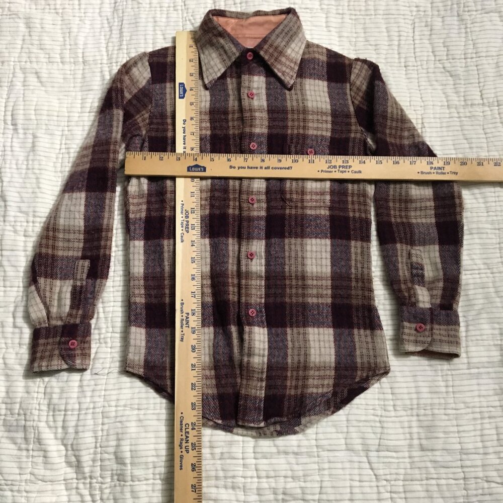 Vintage 70-80s JCPenney Acrylic Plaid Flannel Button Up Shirt Boys Size 12 - Picture 2 of 5